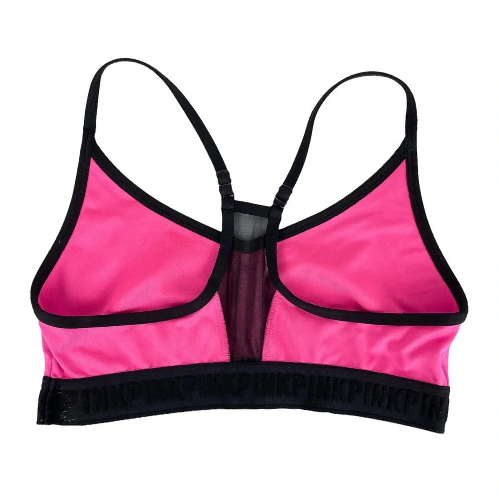 PINK Victoria’s Secret Lounge Sports Bra Sz Large Pink Black Logo - Picture 4 of 15